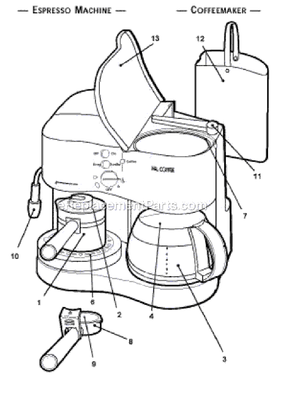 Page A Diagram and Parts List for ECM21  Mr Coffee Espresso Machine